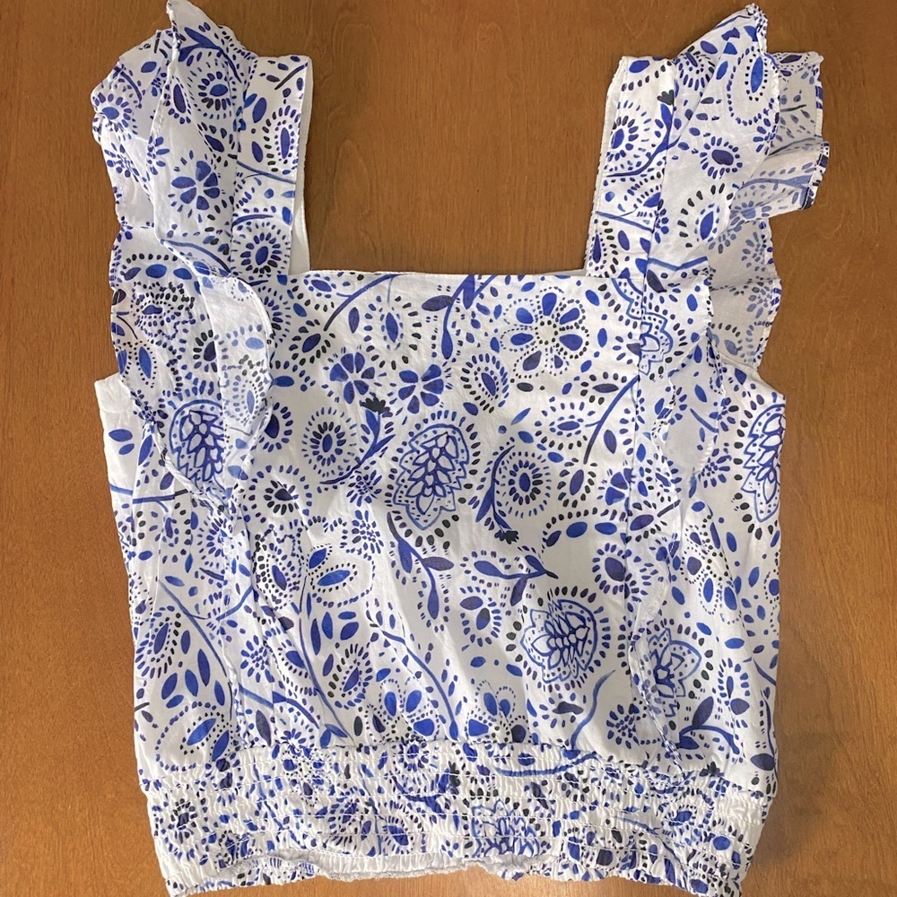 Aqua Girls Frilled Blue and White Tank Top Size Large